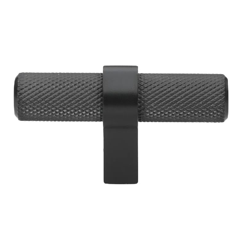 2.25 in Matte Black European Knurled Solid Steel Cabinet T-Bar (Pack of 5) - Matte Black