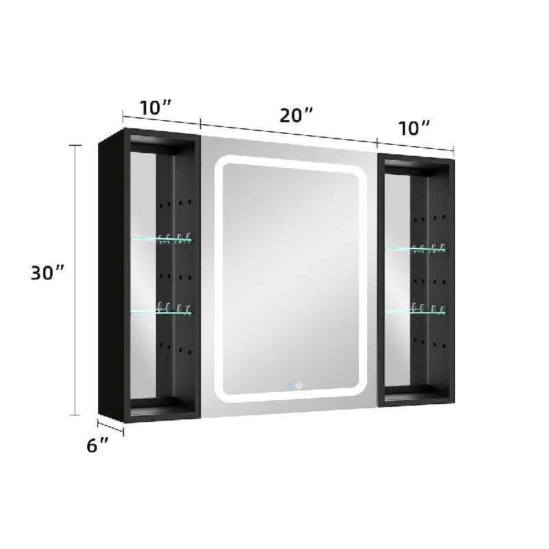 Dimmer Black 40x30 Inch LED Bathroom Medicine Cabinet Double Door