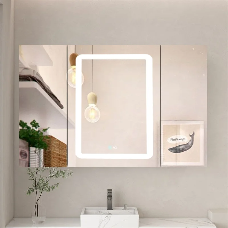 Dimmer Black 40x30 Inch LED Bathroom Medicine Cabinet Double Door