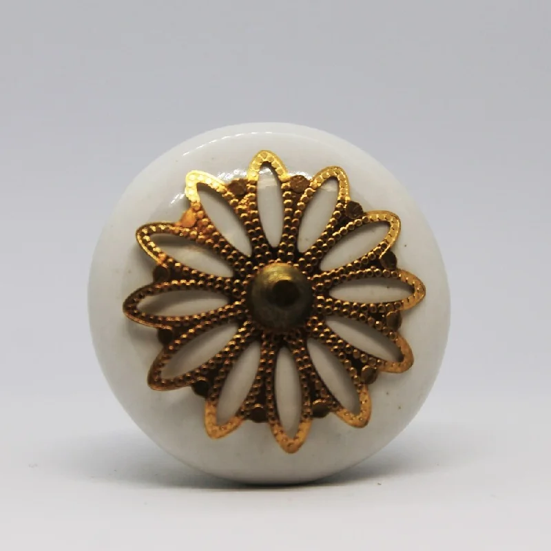 Floral Filigree Ornate Round Ceramic Cabinet Knob Pull