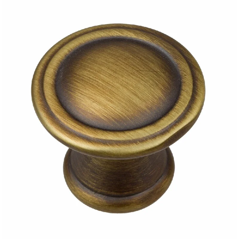 GlideRite 1.25-inch Antique Brass Round Deco Cabinet Knobs (Pack of 10)