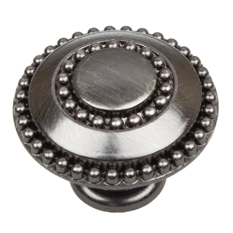 GlideRite 1.375-inch Round Double-Ring Beaded Brushed Pewter Cabinet Knobs (Pack of 10 or 25)