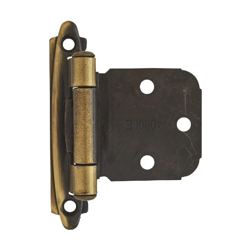 Variable Overlay Self-Closing, Face Mount Antique Brass Hinge - 1 Pair - 2.75