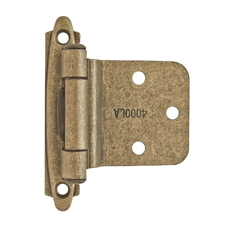 Variable Overlay Self-Closing, Face Mount Burnished Brass Hinge - 1 Pair - 2.75