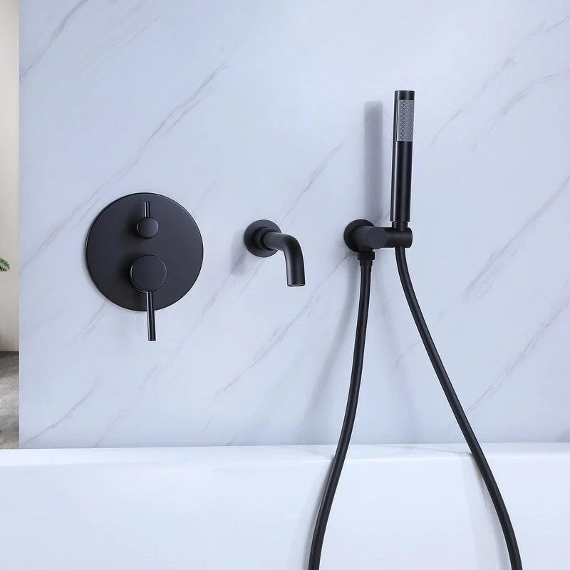 2-Handle Wall Mount Tub and Shower Faucet with Hand Shower in Black Valve Included