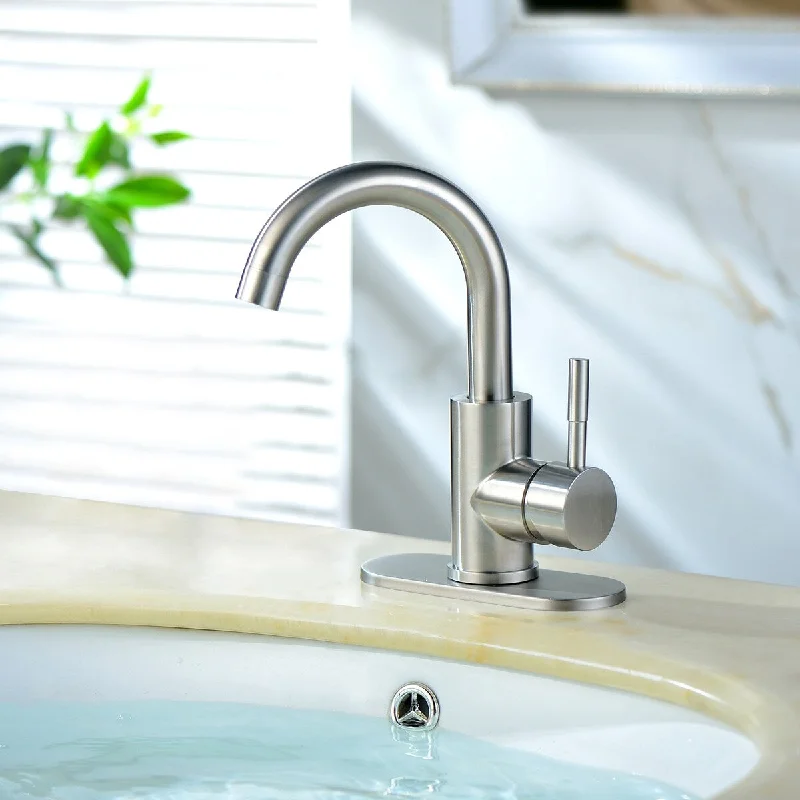 Brushed Nickel Single Handle Bar Sink Faucet with Deck Plate and Hose