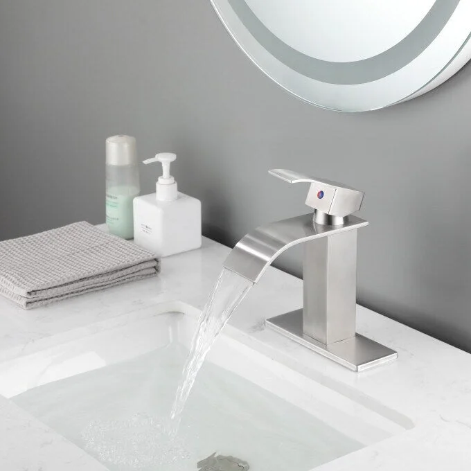 Brushed Nickel Single Handle Waterfall Bathroom Faucet