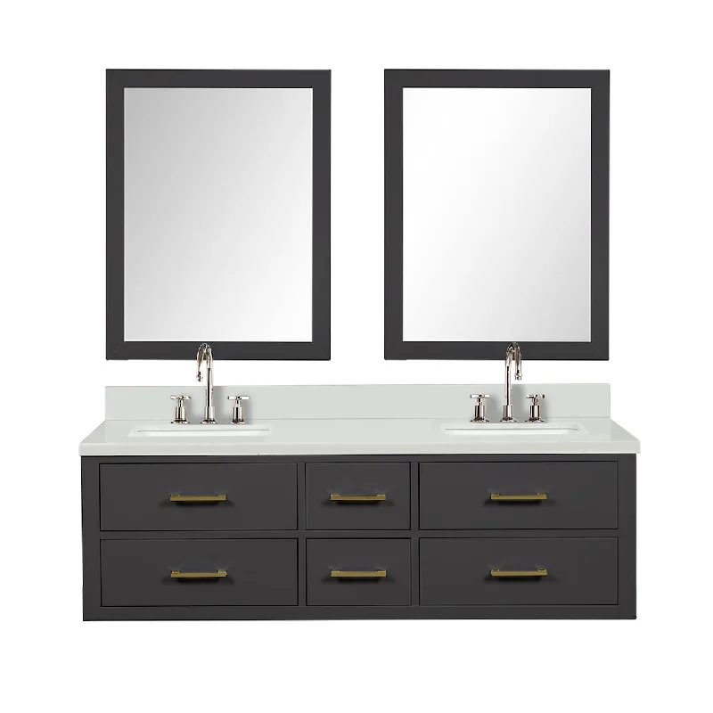 Castor Double Bath Vanity, Cultured Marble Top, Faucet Set and Mirrors