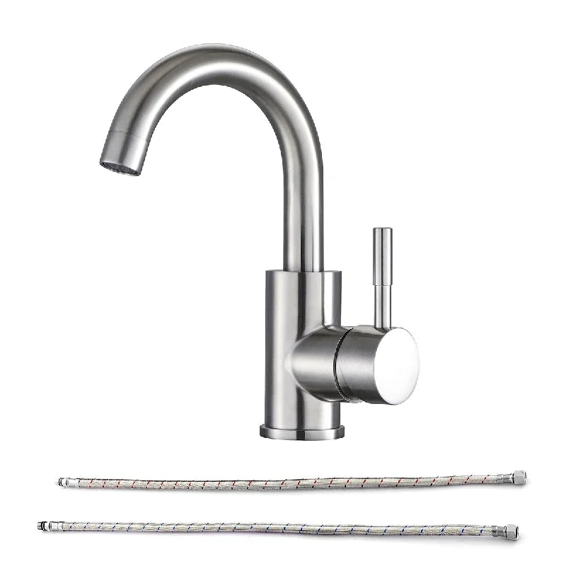 Commercial Single Handle Bathroom Faucet with Deck Plate and Hose