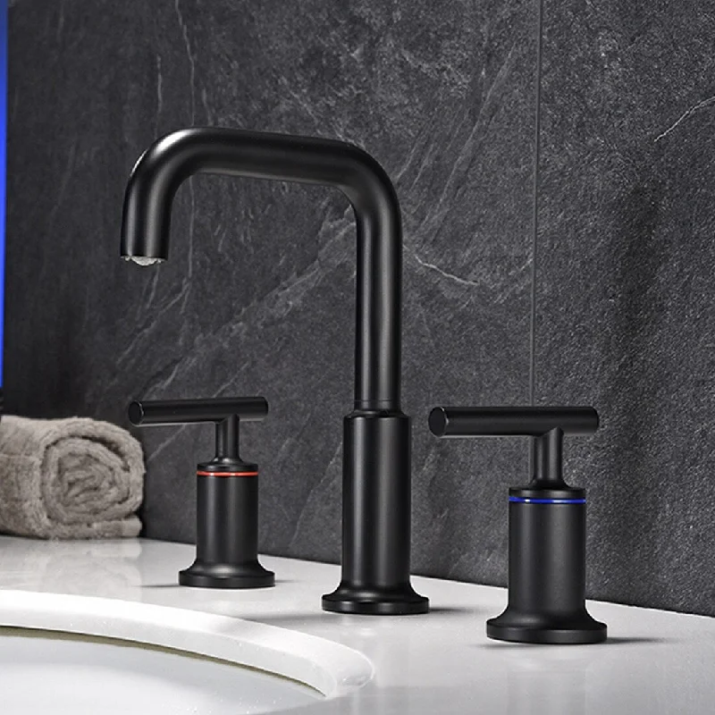 EPOWP Double Handles Bathroom Sink Faucet Matte Black Deck Mounted