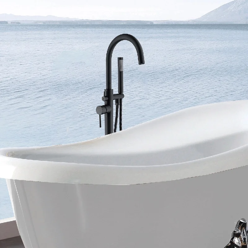 EPOWP Freestanding Faucet Bathroom Tub Faucet with Hand Shower in Black