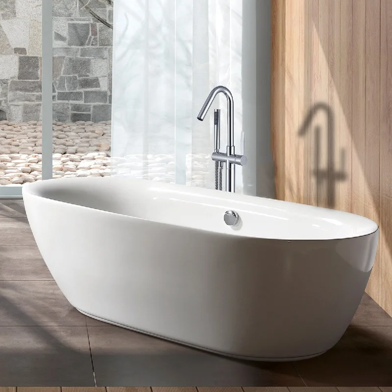 EPOWP Freestanding Faucet Bathroom Tub Faucet with Hand Shower in Silver