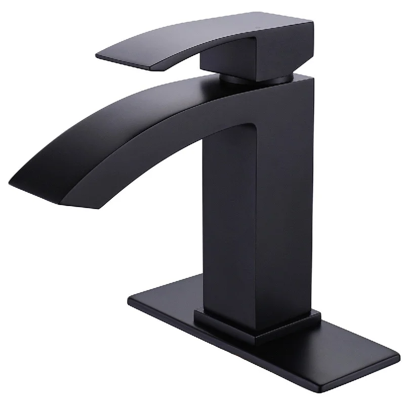 EPOWP Matte Black Single Hole Bathroom Faucet with 6 Inch Cover Plate