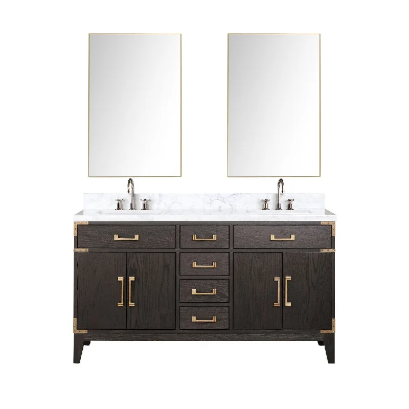 Laurel Bath Vanity, Carrara Marble Top, Faucet Set and Mirrors