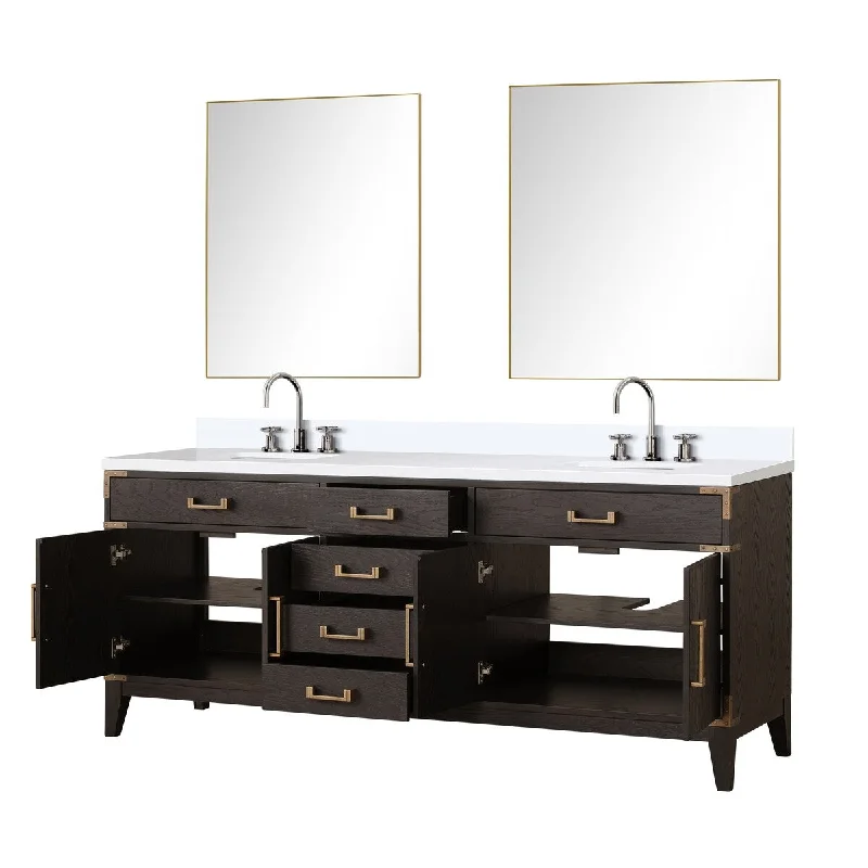 Laurel Bath Vanity, White Quartz Top, Faucet Set and Mirrors