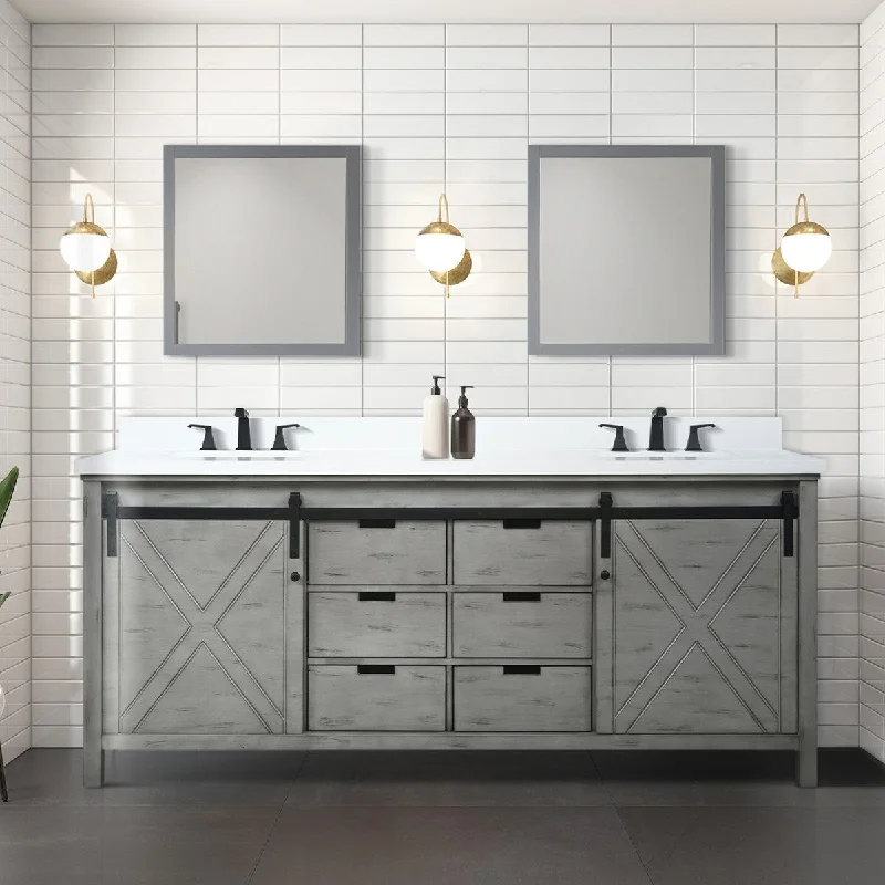 Marsyas 30 in W x 22 in D White Bath Vanity, Grey Quartz Countertop, Faucet Set and 28 in Mirror