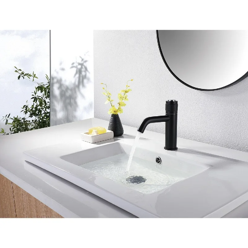 Matte Black Brass Single Hole Single-Handle Bathroom Faucet - 7'6" x 9'6"