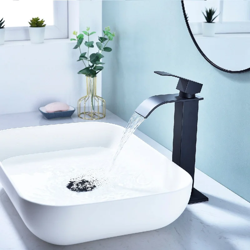 Matte Black Metal Single Handle Waterfall Bathroom Faucet