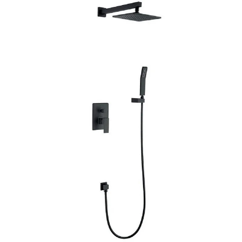 Matte Black Single-Handle 1-Spray Square High Pressure Shower Faucet - 7'6" x 9'6"