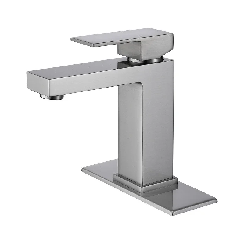 Nickel Brass Single Hole Single-Handle Bathroom Faucet with Deck Plate - 7'6" x 9'6"