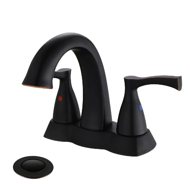 Oil-Rubbed Bronze 2 Handle 4 Inch Centerset Sink Faucet Pop-Up Drain