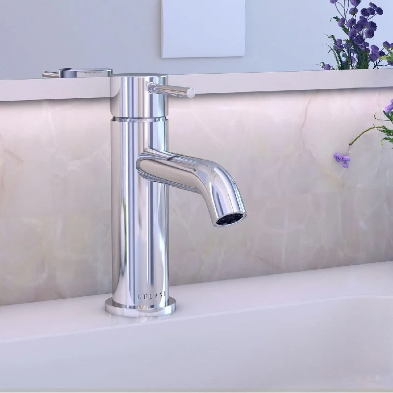 St. Lucia Collection Single Handle Petite bathroom faucet. Brushed Nickel finish. By Lulani