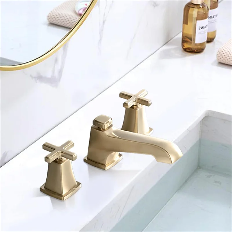 Two Handle Widespread High-arc Bathroom Faucet with Brushed Gold