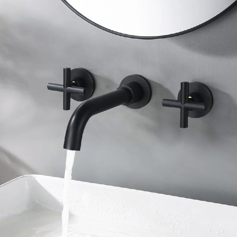 Wall Mount Double Handle Bathroom Sink Faucet without Drain