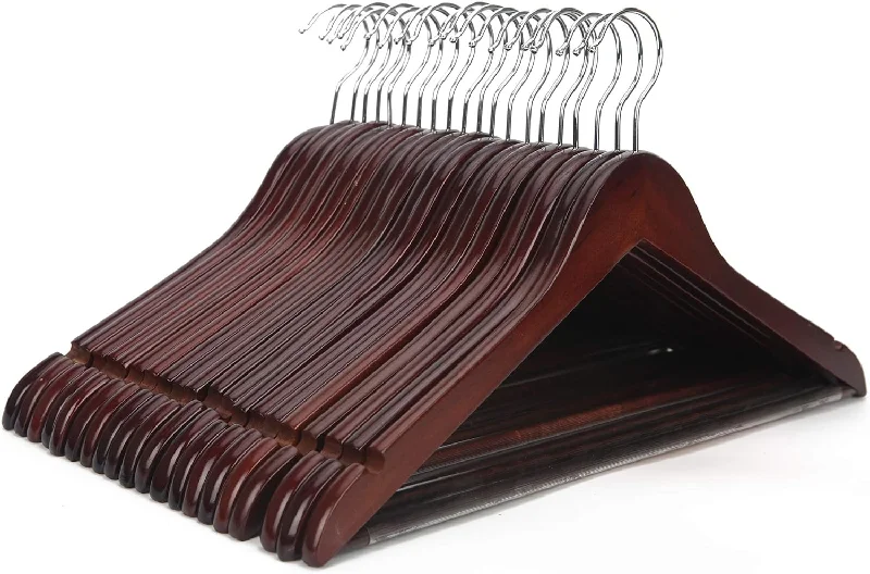 Multifunctional High Grade Solid Wooden Suit Hangers, Coat Hangers, Walnut Finish, 20-Pack