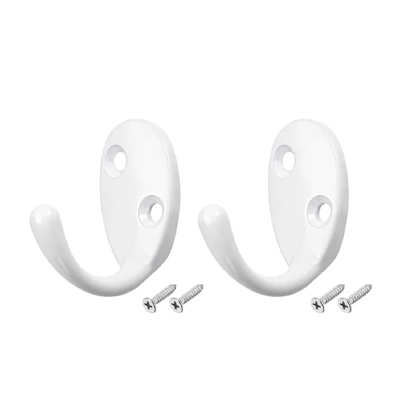 2 Pcs Wall Mounted Hook Robe Hooks Single Coat Hanger Hanging, Zinc Alloy, White