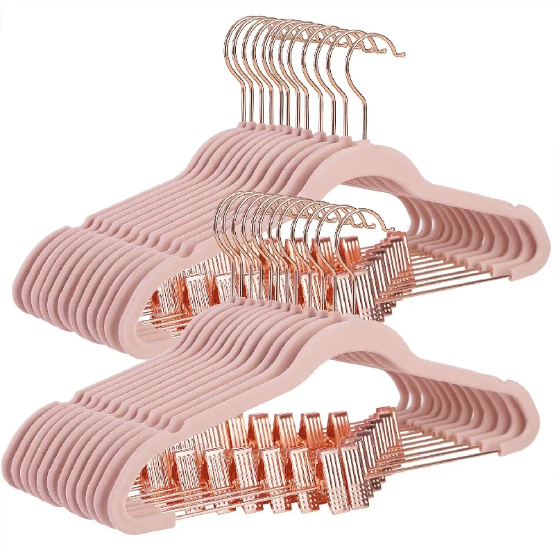 24 Pack Pants Hangers, 16.7 Inch Coat Hangers With Rose Gold Colored Movable Cli