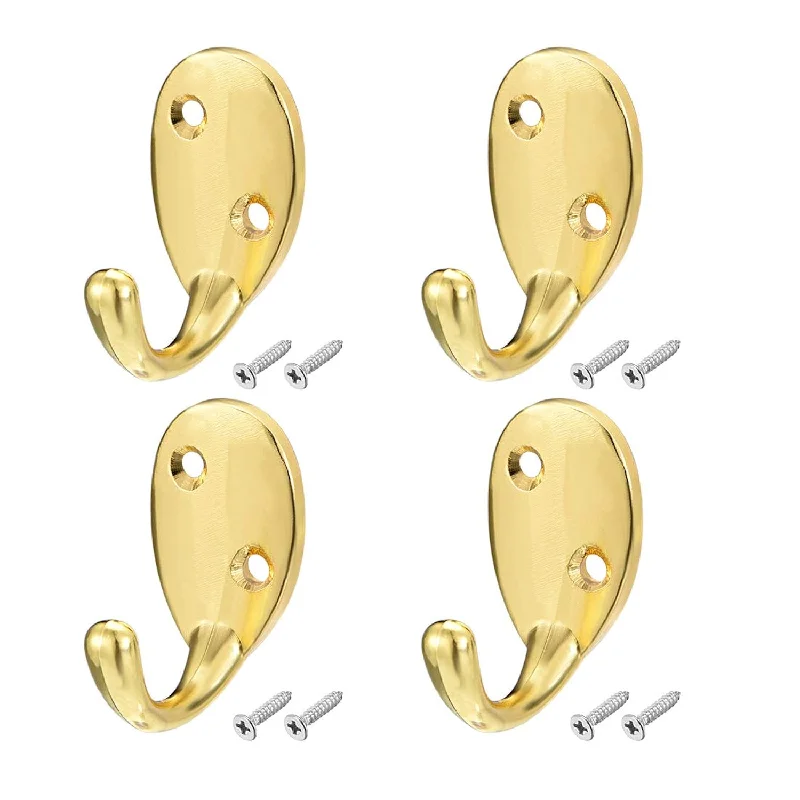 4 Pcs Wall Mounted Hook Robe Hooks Single Coat Hanger, Zinc Alloy, Gold Tone