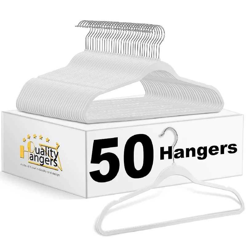 50 Pack Non-Velvet Plastic Hangers For Clothes - Heavy Duty Coat Hanger Set - Sp