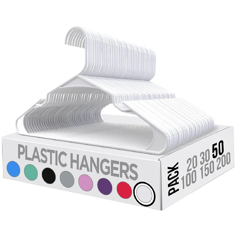 Clothes Hangers 50 Pack - Plastic Hangers Space Saving - Durable Coat Hanger Wit