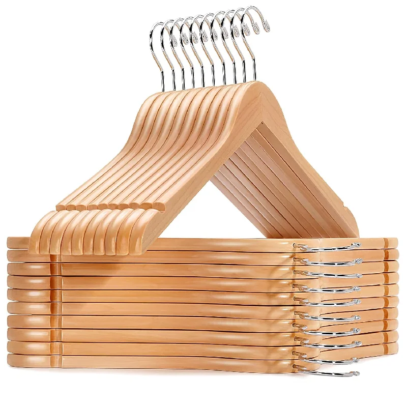 Natural Wooden Shirt Hangers 20 Pack, Premiun Wood Coat Hangers Without Bar, Clo