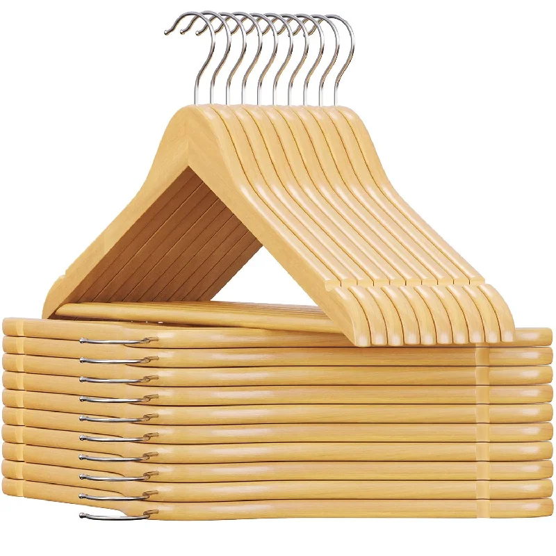 Solid Wood Hangers, 20-Pack Coat Hangers With Shoulder Notches, Pants Bar, 360°