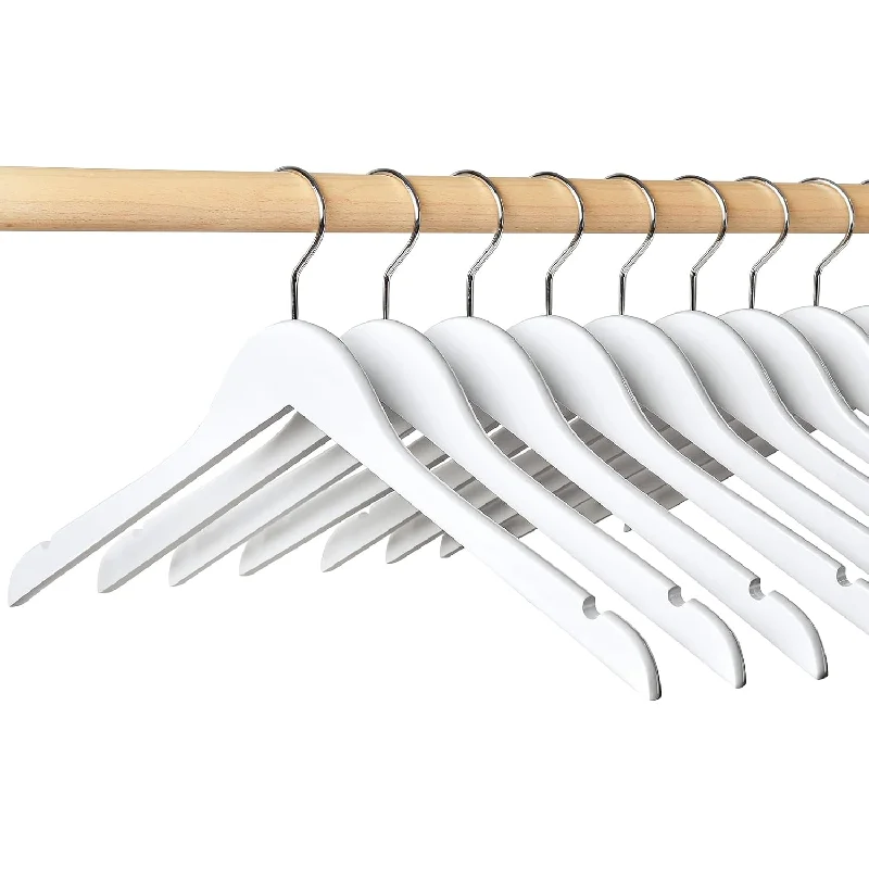 White Solid Wood Shirt Dress Hangers 10 Pack, Wooden Coat Hangers With Notches,