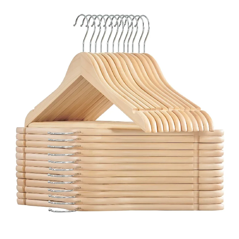 Wooden Hangers, Pack Of 24, Coat Hangers, Non-Slip, Pants Bar, 360° Swivel Hooks