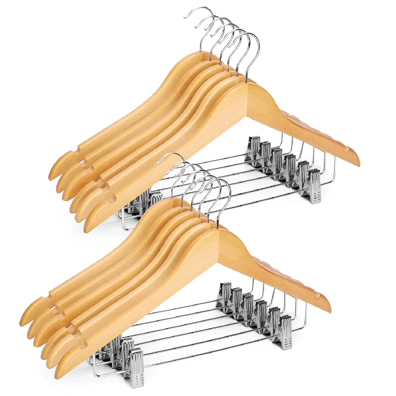 Wooden Hangers With Clips 12 Pack Premium Wooden Coat Hangers For Closet Durable