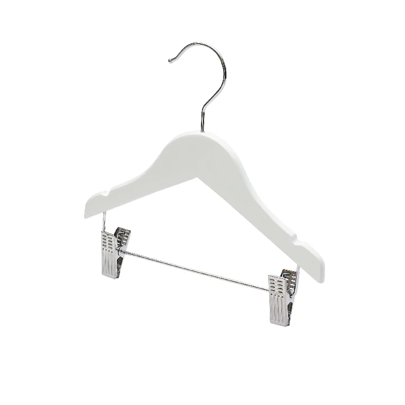 25cm Baby Size White Wood Hanger With Clips (Sold in Bundles of 10/20/50/100)