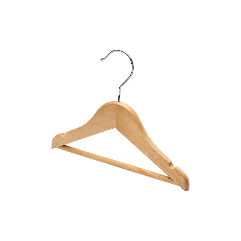 25cm Baby Size Natural Wood Hanger with Bar (Sold in Bundles of 10/20/50/100)