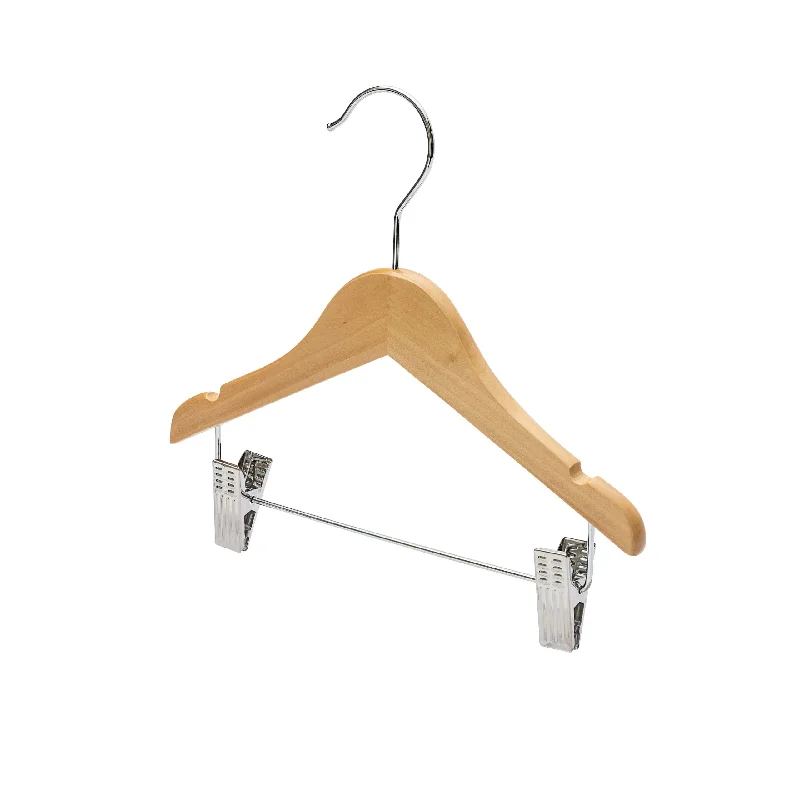 25cm Baby Size Natural Wood Hanger With Clips (Sold in Bundles of 10/20/50/100)