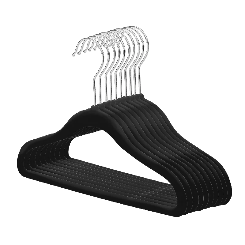 Baby Size Black Velvet Coat Hangers - 30cm - With Chrome Hook  (Sold in Bundles of 20/50/100)