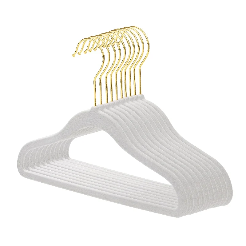 Baby Size White Velvet Coat Hangers - 30cm - With Gold Hook  (Sold in Bundles of 20/50/100)