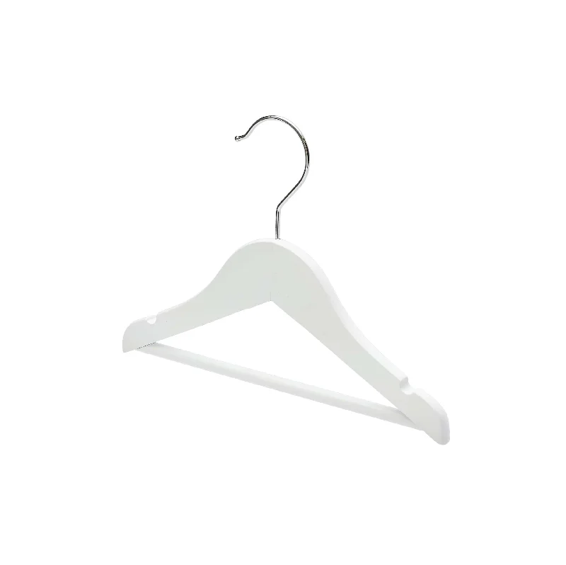 25cm Baby Size White Wood Hanger With Bar (Sold in Bundles of 10/20/50/100)