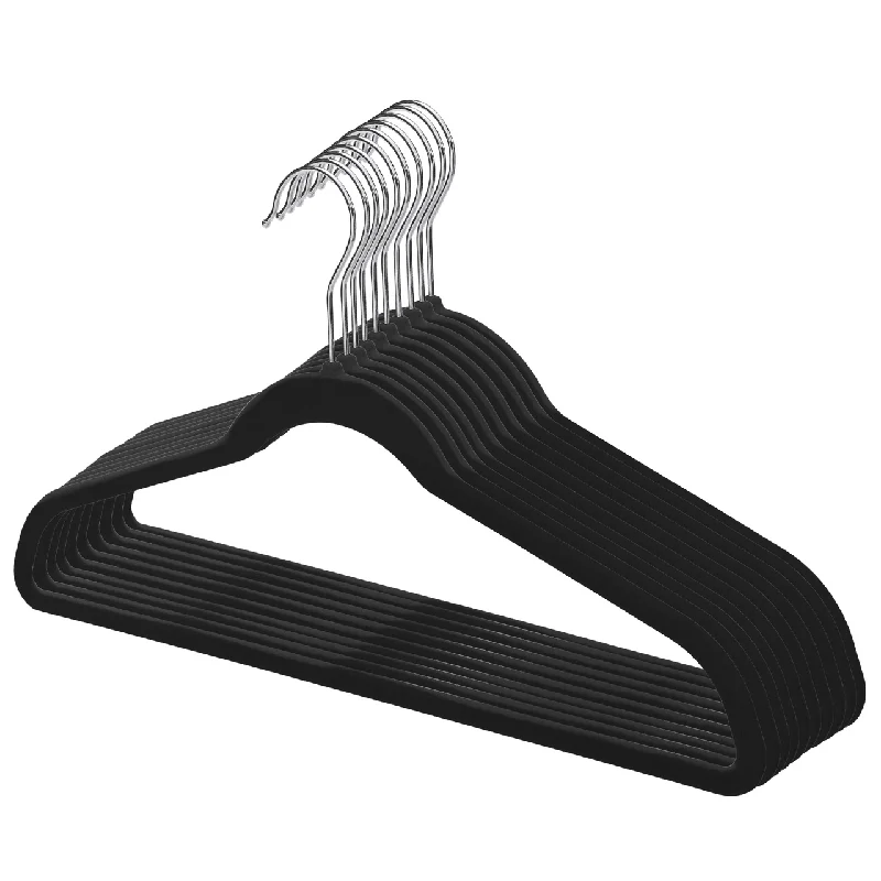 Black Velvet Coat Hangers - 44.5cm - With Chrome Hook  (Sold in Bundles of 20/50/100)