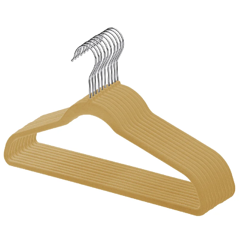 Camel Colour Velvet Coat Hangers - 44.5cm - With Chrome Hook  (Sold in Bundles of 20/50/100)