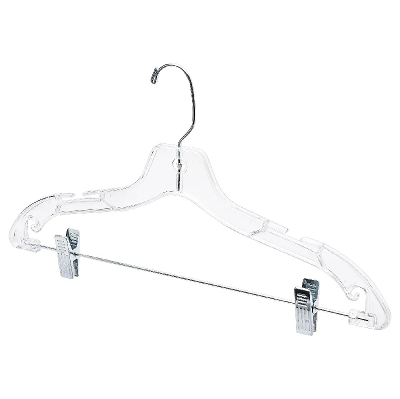 Clear Plastic Coat Hanger - 43cm - With Clips (Sold in Bundles of 25/50/100)