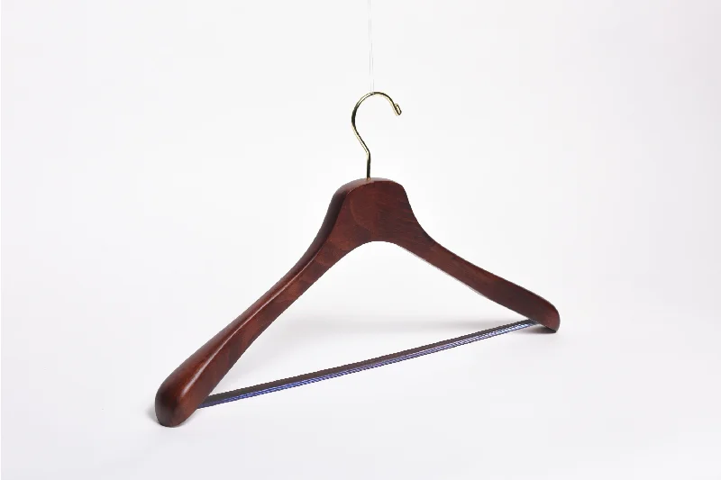 Dark Walnut Wooden Jacket Hangers with Pant Bar