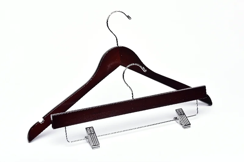 Dark Walnut Top & Bottom Wooden Hangers Mixed Pack